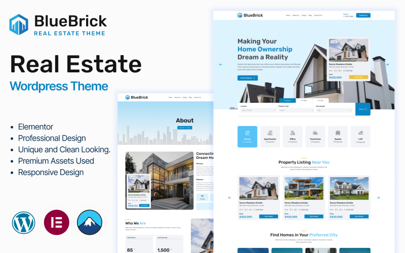 Bluebrick - Emlak & Emlak Acentesi WordPress Teması