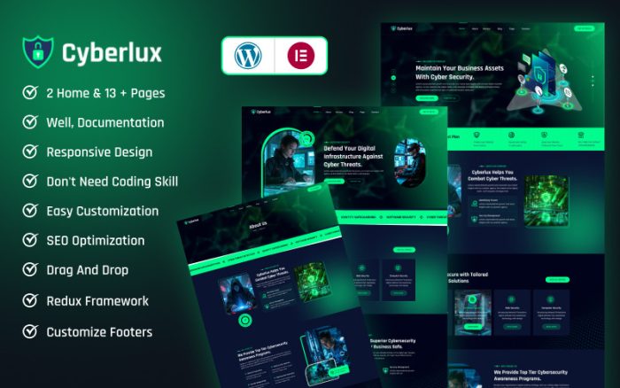Cyberlux - Gelişmiş Siber Güvenlik ve BT Hizmeti Mobil Uyumlu WordPress Teması