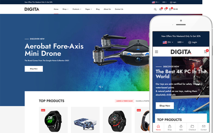 Digita - Dijital, Elektronik Mağazası WooCommerce WordPress Teması
