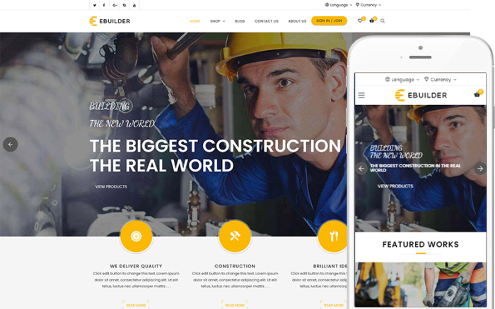 eBuilder - İnşaat ve İnşaatçı WooCommerce Teması