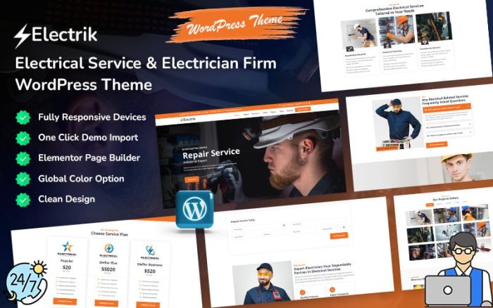 Electrik - Elektrik Servisi ve Elektrikçi Firması WordPress Teması