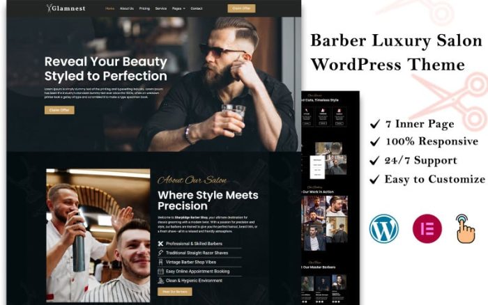 Glamnest - Lüks Salon ve Berber Dükkanı WordPress Teması