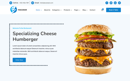 Makanan - Restoran, Çevrimiçi Gıda Mağazası, Masa Rezervasyonu eTicaret, WooCommerce, WordPress Teması