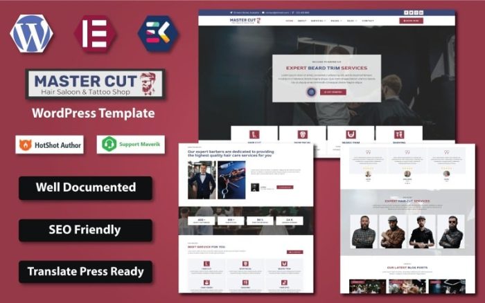 Master Cut - Berber, Kuaför ve Dövme Mağazası WordPress Elementor Teması