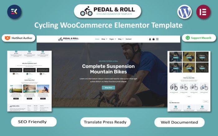 Pedal & Roll - Bisiklet WooCommerce Elementor Teması