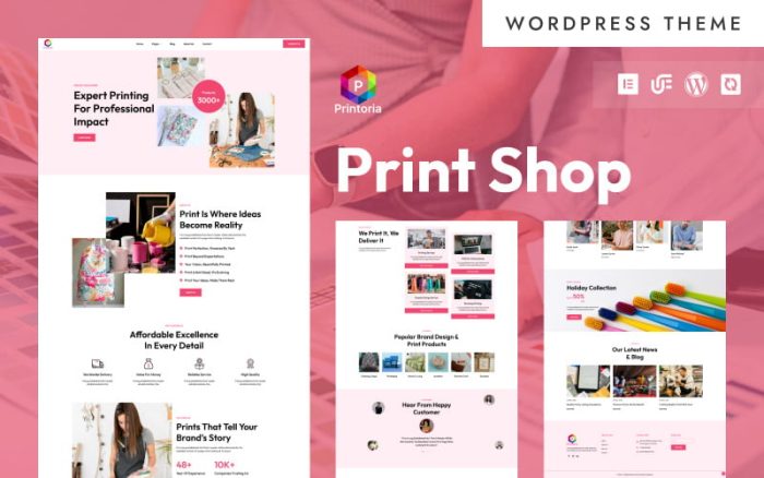 Printoria - Baskı Mağazası ve Ürün Baskısı WordPress Elementor Teması