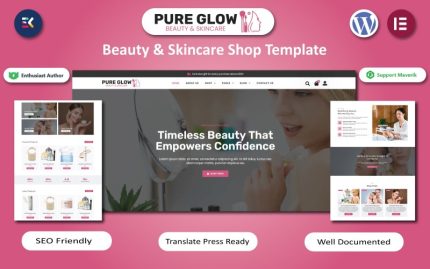 Pure Glow - Güzellik ve Cilt Bakımı Mağazası WooCommerce Elementor Teması