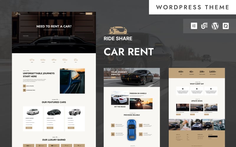 Ride Share - Araba Kiralama ve Rezervasyon Hizmetleri WordPress Elementor Teması