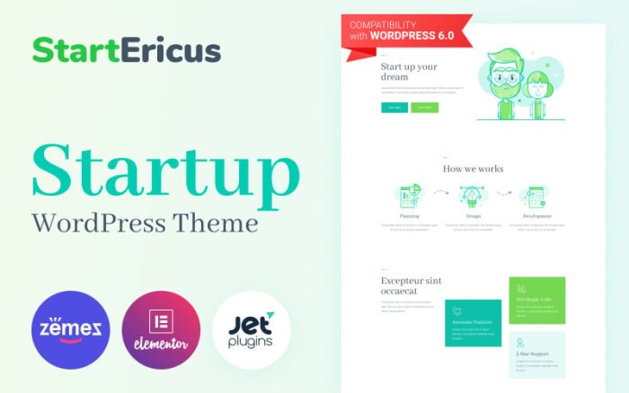 StartEricus - Temiz ve Minimalist Açılış Sayfası WordPress Teması